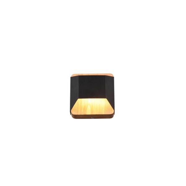Aplique de pared LED Arino metal y madera natural encendido