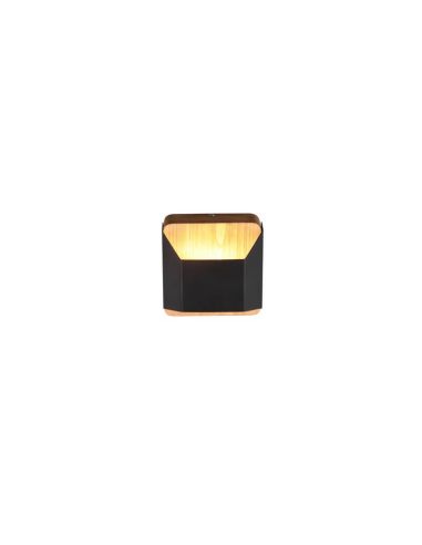 Aplique de pared LED Arino metal y madera natural encendido