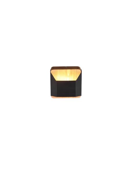 Aplique de pared LED Arino metal y madera natural encendido