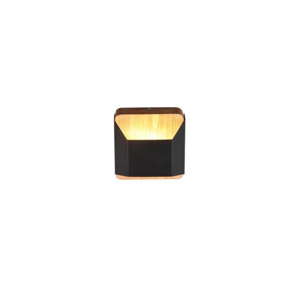 Aplique de pared LED Arino metal y madera natural encendido