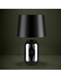 Lámpara de sobremesa Cuite, vidrio ovalado negro transparente con pantalla cónica metal negro ambiente
