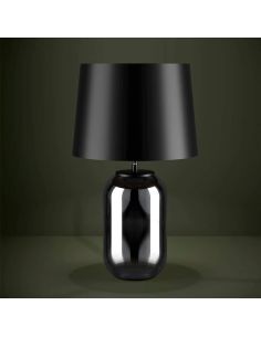 Lámpara de sobremesa Cuite, vidrio ovalado negro transparente con pantalla cónica metal negro 2