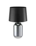 Lámpara de sobremesa Cuite, vidrio ovalado negro transparente con pantalla cónica metal negro