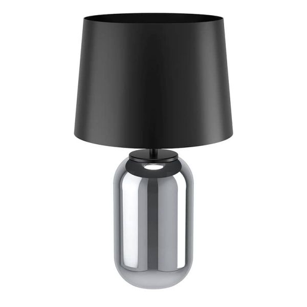 Lámpara de sobremesa Cuite, vidrio ovalado negro transparente con pantalla cónica metal negro