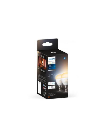 Pack 2 Bombilla esférica inteligente Philips Hue WA Luster caja producto