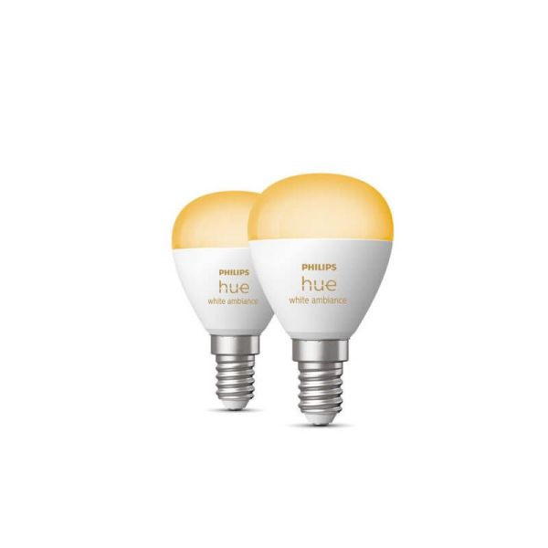 Pack 2 Bombilla esférica inteligente Philips Hue WA Luster | LeonLeds