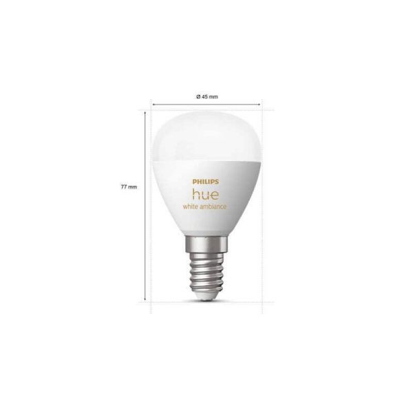 Pack 2 Mesures du produit de l'ampoule sphérique intelligente Philips Hue WA Lustre