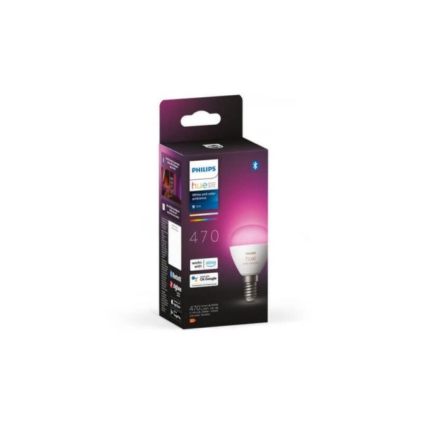 Bombilla esférica inteligente Philips Hue WCA Luster caja producto