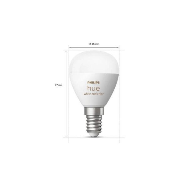 Mesures du produit de l'ampoule sphérique intelligente Philips Hue WCA Lustre