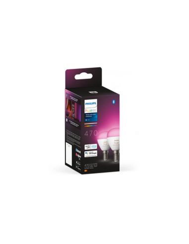 Pack 2 Bombilla esférica inteligente Philips Hue WCA Luster caja producto