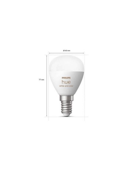 Pack 2 Bombilla esférica inteligente Philips Hue WCA Luster medidas producto