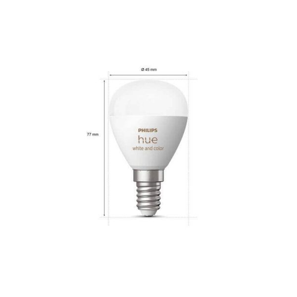 Pack 2 Bombilla esférica inteligente Philips Hue WCA Luster medidas producto