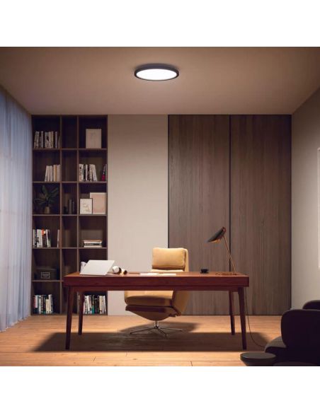 Panel LED inteligente Aurelle Philips Hue WA Redondo negro en un salón