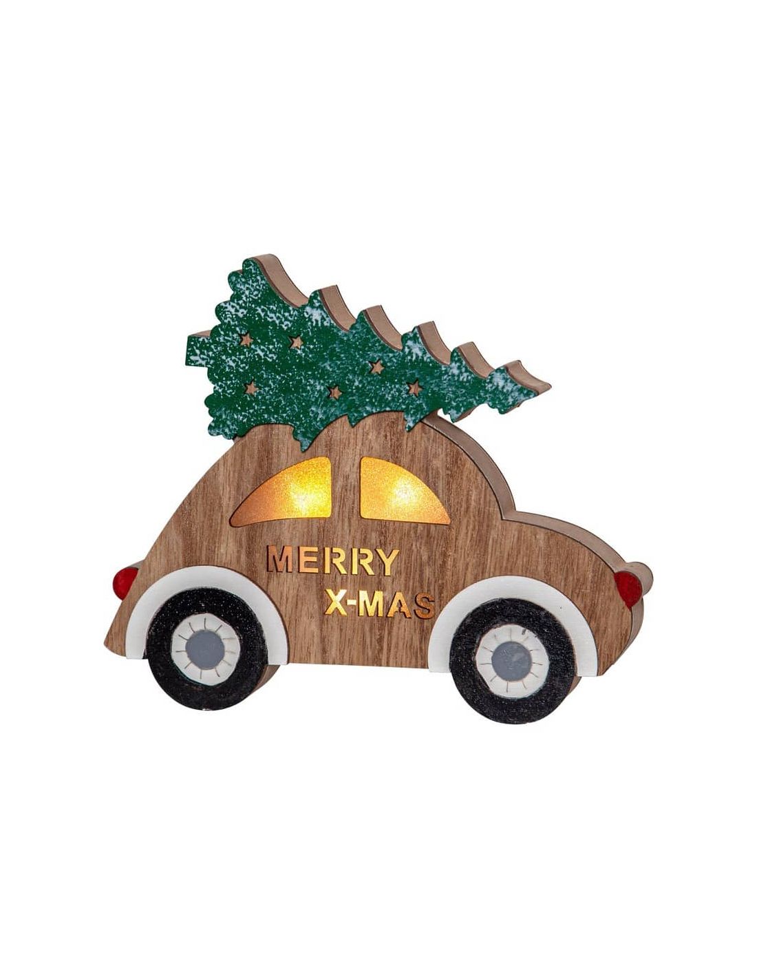 Décoration de Noël debout BILLY - Voiture avec arbre et lumière LED