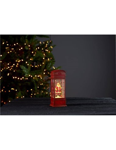Cabine téléphonique rouge avec le Père Noël à l'intérieur en forme de boule de Noël avec paillettes VINTER, 85x85x220mm