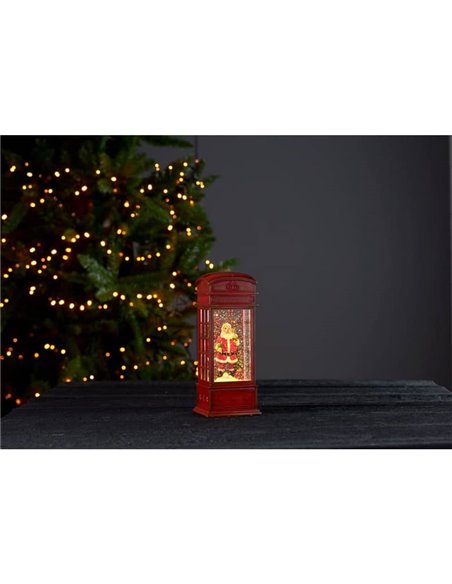 Cabine téléphonique rouge avec le Père Noël à l'intérieur en forme de boule de Noël avec paillettes VINTER, 85x85x220mm