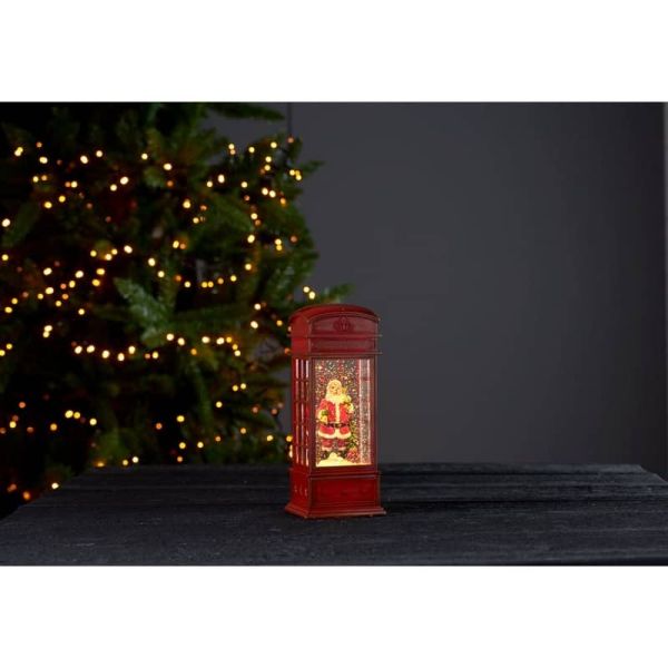 Cabina telefónica roja con Papa Noel dentro a modo Bola de Navidad con purpurina VINTER, 85x85x220mm