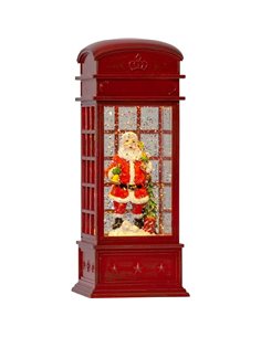 Cabina telefónica roja con Papa Noel dentro a modo Bola de Navidad con purpurina VINTER, 85x85x220mm