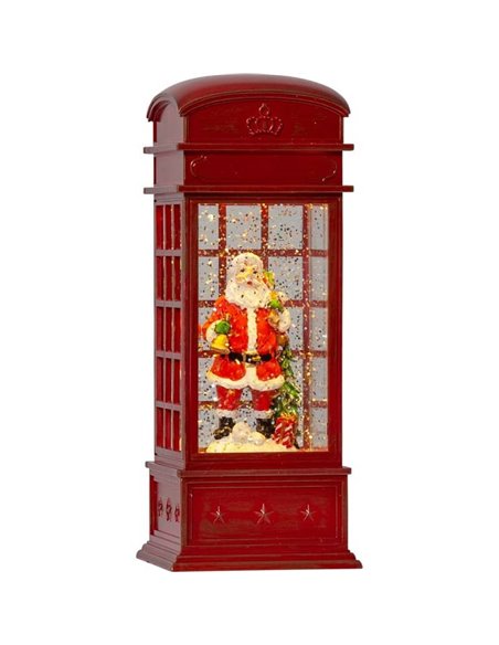 Cabina telefónica roja con Papa Noel dentro a modo Bola de Navidad con purpurina VINTER, 85x85x220mm