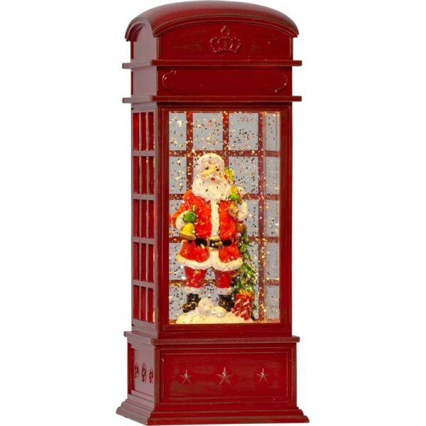 Cabina telefónica roja con Papa Noel dentro a modo Bola de Navidad con purpurina VINTER, 85x85x220mm