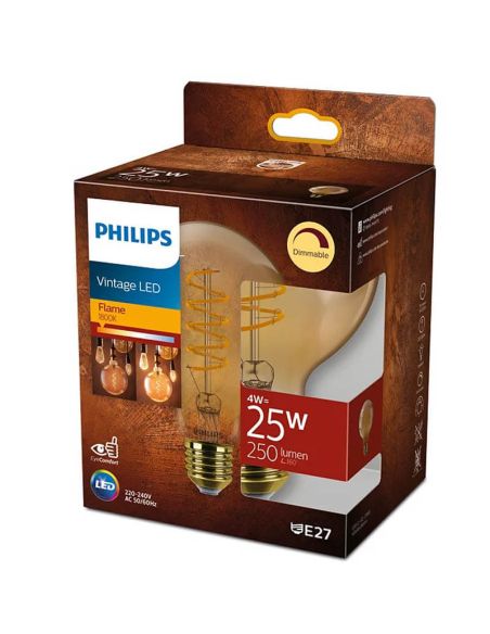 Bombilla LED globo dorada Vintage G93 Gold E27 4W - 25W 1.800K 250Lm Philips | LeonLeds