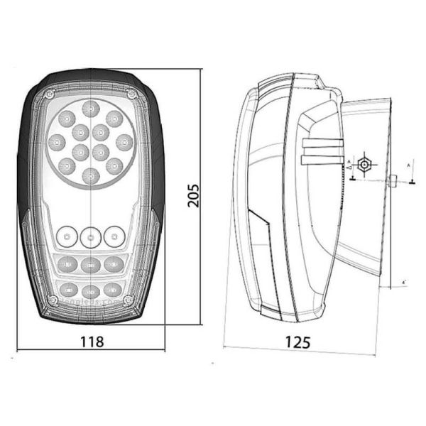 Dimensions Phare LED homologué avec feux de croisement et position des clignotants 12V 24V Vignal ABL D14649 | LéonLeds