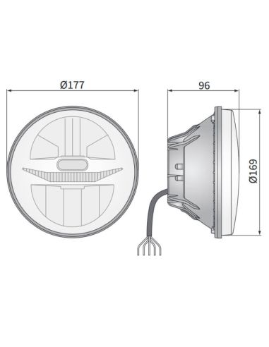 Farol LED Homologado de 7 Polegadas com Luz de Posição, Alta, Cruzamento e Luz Diurna DRL E20 17.5 Ref. Ø178 | LeonLeds