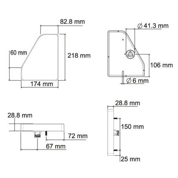 Feu arrière LED haute luminosité avec connecteur triangulaire à 5 broches 12V 24V Forme rectangulaire Lucidity | LeonLeds