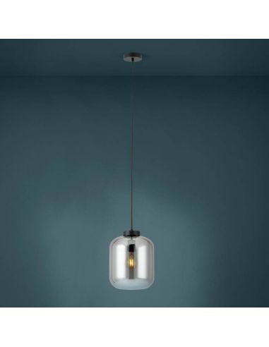 Lámpara de techo con pantalla de Vidrio Vaporizado efecto Espejo y carcasa negra mate Bulciago 1XE27 Eglo 39673 | LeonLeds