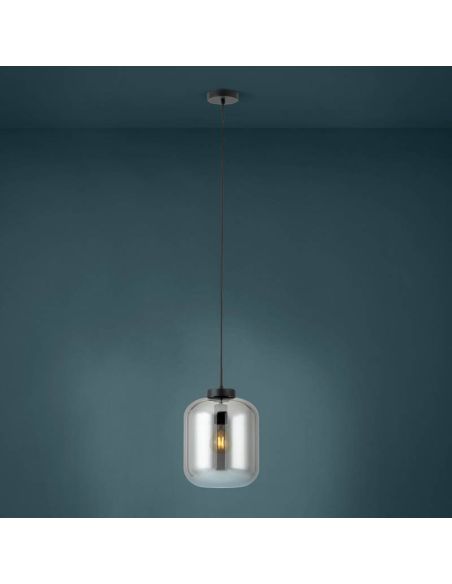 Lámpara de techo con pantalla de Vidrio Vaporizado efecto Espejo y carcasa negra mate Bulciago 1XE27 Eglo 39673 | LeonLeds
