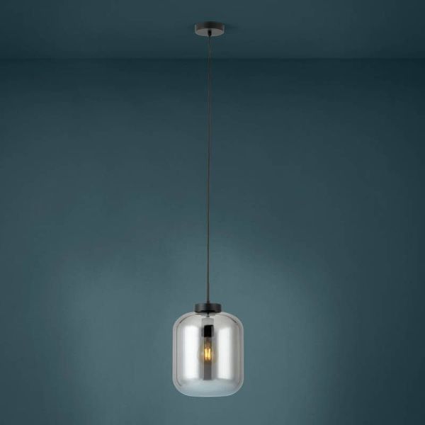 Plafonnier avec abat-jour en verre vaporisé effet miroir et boîtier noir mat Bulciago 1XE27 Eglo 39673 | LéonLeds