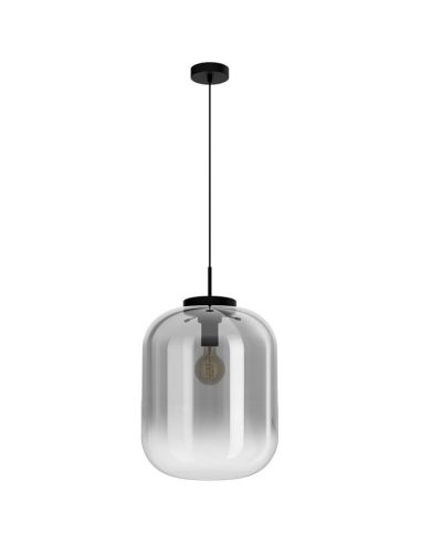 Plafonnier avec effet miroir Abat-jour en verre vaporisé et boîtier noir mat Bulciago 1XE27 Eglo 39674 | LéonLeds