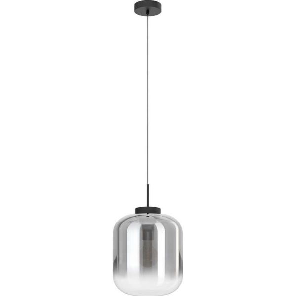 Lámpara de techo con pantalla de Vidrio Vaporizado efecto Espejo y carcasa negra mate Bulciago 1XE27 Eglo 39673 | LeonLeds