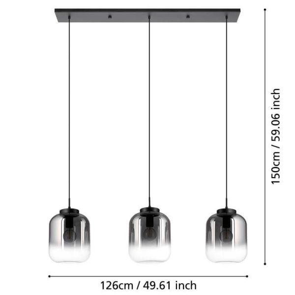 Plafonnier avec 3 abat-jour en Verre Vaporisé effet miroir et boîtier noir mat Bulciago 3XE27 390104 | LéonLeds
