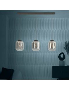 Plafonnier avec 3 abat-jour en Verre Vaporisé effet miroir et boîtier noir mat Bulciago 3XE27 390104 | LéonLeds 2