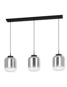 Plafonnier avec 3 abat-jour en Verre Vaporisé effet miroir et boîtier noir mat Bulciago 3XE27 390104 | LéonLeds