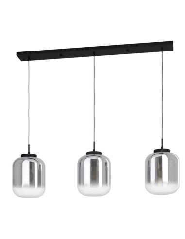 Plafonnier avec 3 abat-jour en Verre Vaporisé effet miroir et boîtier noir mat Bulciago 3XE27 390104 | LéonLeds