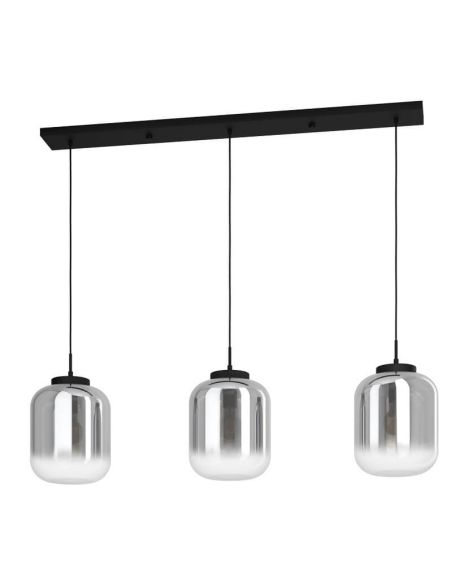 Plafonnier avec 3 abat-jour en Verre Vaporisé effet miroir et boîtier noir mat Bulciago 3XE27 390104 | LéonLeds