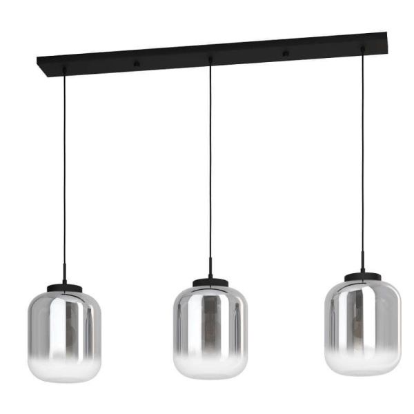 Plafonnier avec 3 abat-jour en Verre Vaporisé effet miroir et boîtier noir mat Bulciago 3XE27 390104 | LéonLeds