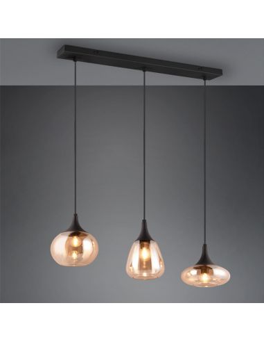 Plafonnier avec 3 abat-jour en verre ambre et noir mat 317000313 | LéonLeds