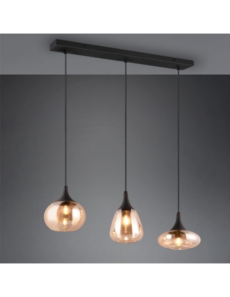 Plafonnier avec 3 abat-jour en verre ambre et noir mat 317000313 | LéonLeds