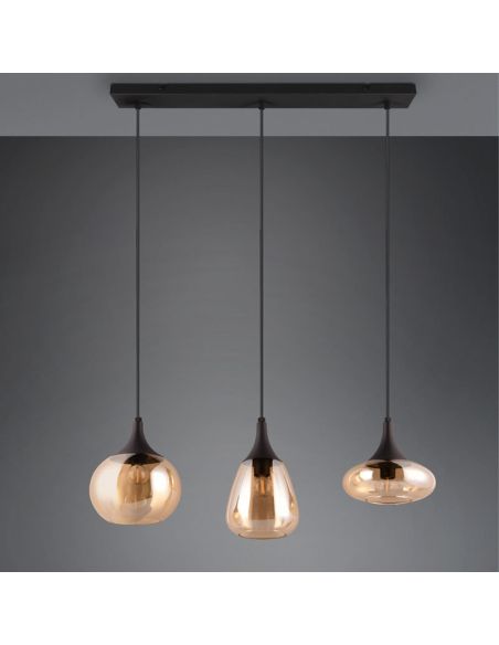 Plafonnier avec 3 abat-jour en verre ambre et noir mat 317000313 | LéonLeds