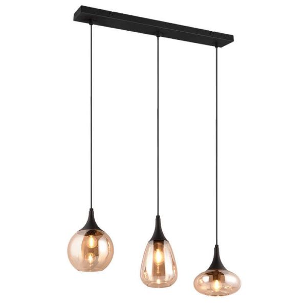 Lámpara de techo con 3 Pantallas de vidrio ámbar 3 y negro mate 317000313 | LeonLeds