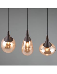 Candeeiro de teto com 3 abajures de vidro âmbar e preto mate 317000313 | LeonLeds 2