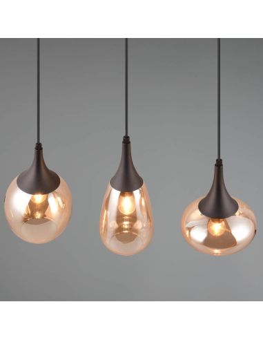 Plafonnier avec 3 abat-jour en verre ambre et noir mat 317000313 | LéonLeds