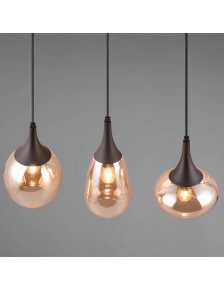 Candeeiro de teto com 3 abajures de vidro âmbar e preto mate 317000313 | LeonLeds