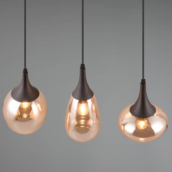 Plafonnier avec 3 abat-jour en verre ambre et noir mat 317000313 | LéonLeds