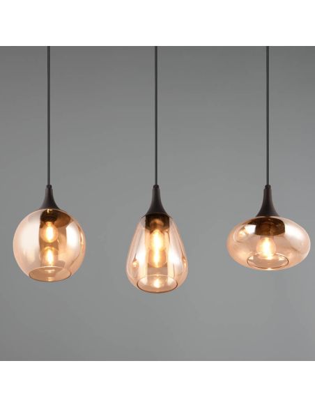 Plafonnier avec 3 abat-jour en verre ambre et noir mat 317000313 | LéonLeds