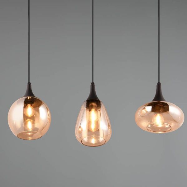 Plafonnier avec 3 abat-jour en verre ambre et noir mat 317000313 | LéonLeds