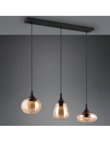 Plafonnier avec 3 abat-jour en verre ambre et noir mat 317000313 | LéonLeds